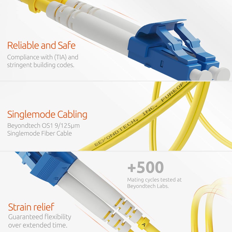 BEYONDTECH 1m (3.28ft) LC to LC Fiber Patch Cable â€“ (5 Pack) UPC Single-Mode Duplex Fiber Optic Cable â€“ 9/125Âµm core, Compatible with OS1 & OS2 â€“ LSZH PUREOptics Series - Image 3